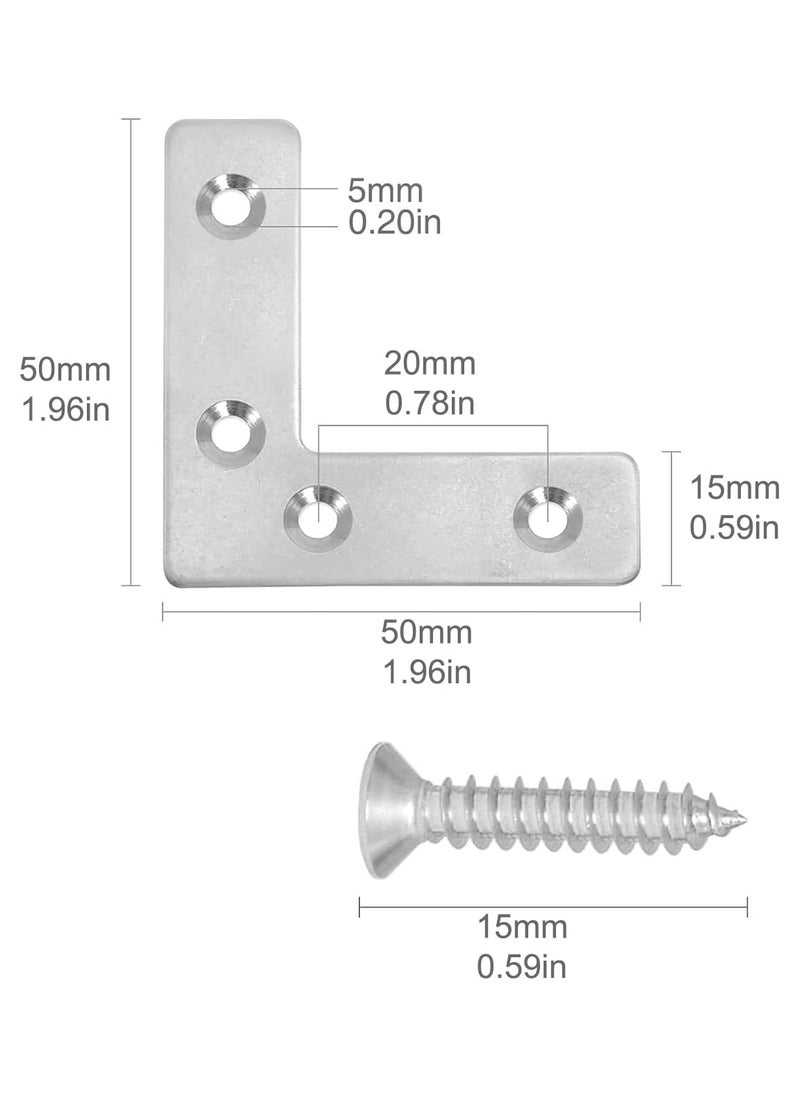 Rubik 8pcs Flat Corner Brace with Screws, Stainless Steel L Shape 90 Degree Right Angle Brackets for Wood Desk Chair Cabinet Drawer Closet Frame Furniture Joint Repair (50x50x1mm)  - Image 2
