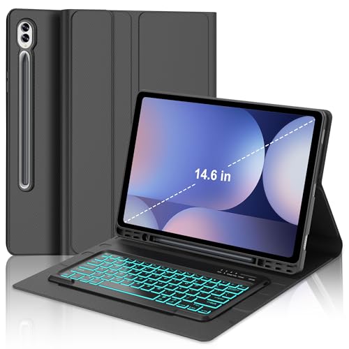 SENGBIRCH Backlit Keyboard Case for Samsung Tab S10 Ultra/S9 Ultra/S8 Ultra 14.6in, Detachable Keypad for Galaxy S10 Ultra Tab Case Smart Cover Folio with Pen Slot, 7-Colors Backlight, Slim and Portable, Black - Image 1