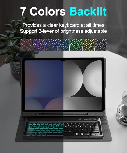 SENGBIRCH Backlit Keyboard Case for Samsung Tab S10 Ultra/S9 Ultra/S8 Ultra 14.6in, Detachable Keypad for Galaxy S10 Ultra Tab Case Smart Cover Folio with Pen Slot, 7-Colors Backlight, Slim and Portable, Black - Image 3