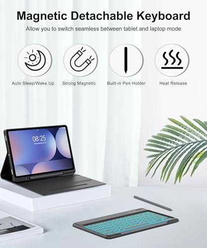 SENGBIRCH Backlit Keyboard Case for Samsung Tab S10 Ultra/S9 Ultra/S8 Ultra 14.6in, Detachable Keypad for Galaxy S10 Ultra Tab Case Smart Cover Folio with Pen Slot, 7-Colors Backlight, Slim and Portable, Black - Image 4