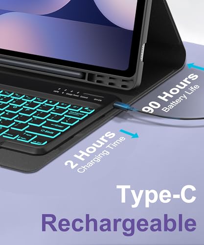 SENGBIRCH Backlit Keyboard Case for Samsung Tab S10 Ultra/S9 Ultra/S8 Ultra 14.6in, Detachable Keypad for Galaxy S10 Ultra Tab Case Smart Cover Folio with Pen Slot, 7-Colors Backlight, Slim and Portable, Black - Image 5