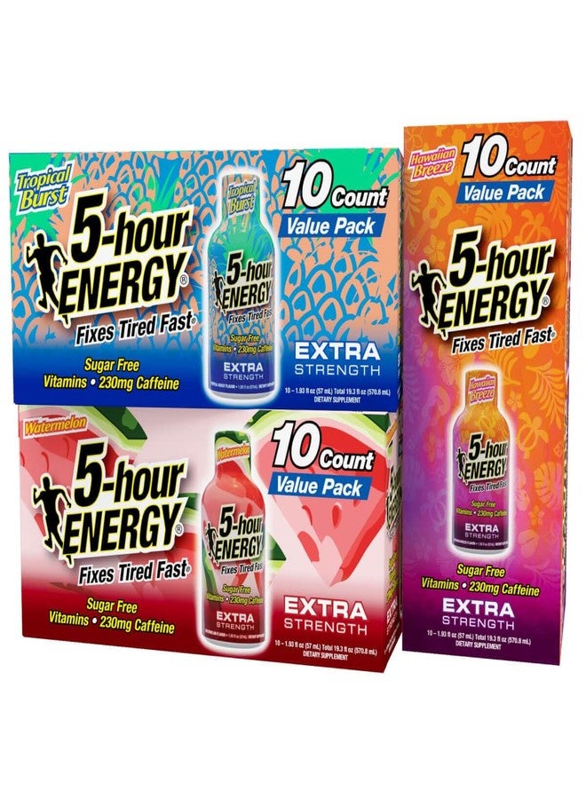 5-hour ENERGY عبوة متنوعة من مشروب الطاقة "5-Hour Energy Extra Strength Shots"، 30 عبوة (1.93 أونصة سائلة) - بنكهات: Tropical Burst، Hawaiian Breeze، وWatermelon - Image 1