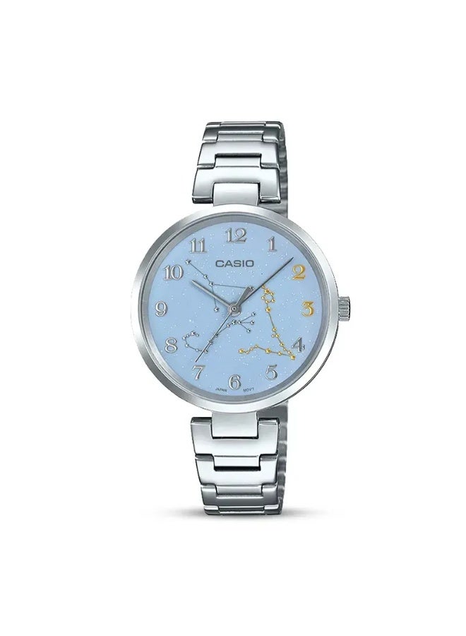 كاسيو Enticer Analog Women’s Watch LTP-E05D-2ADR, 32 mm Light Blue Dial, Stainless Steel Case & Bracelet, 30 m WR