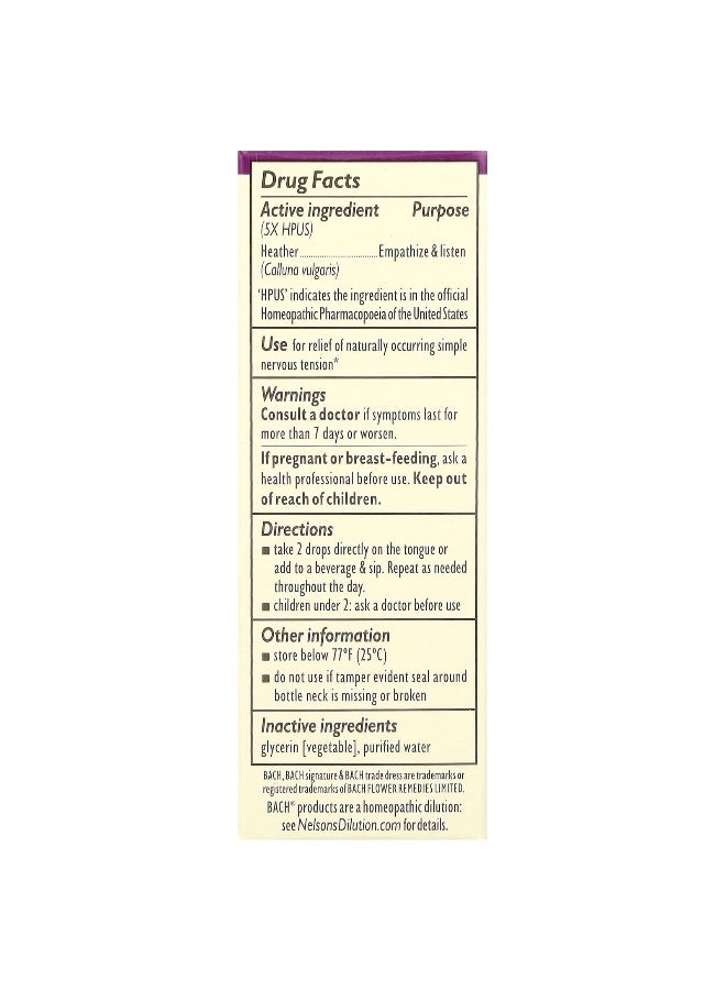 Bach باخ، العلاجات الزهرية الأصلية، هيذر، 0.35 أونصة سائلة (10 مل) - Image 2