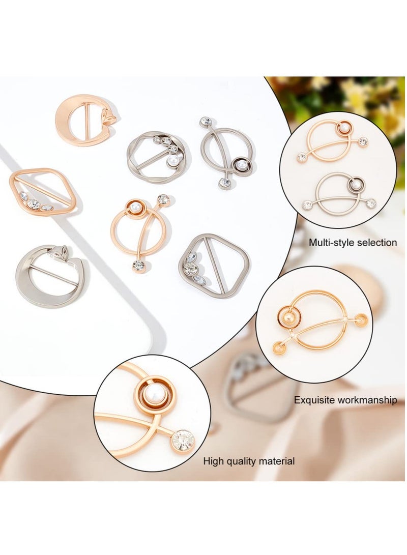 KASTWAVE 8 Pcs T-Shirt Clips for Women, Silk Scarf Clasp Clip, Round Clothes Clips Buckle Tie Rings with Pearl and Rhinestone Circle Clip Waist Buckle for Clothing Wrap Holder Corner Knotted Button - Image 5