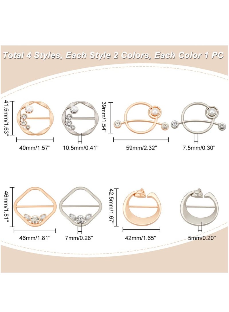 KASTWAVE 8 Pcs T-Shirt Clips for Women, Silk Scarf Clasp Clip, Round Clothes Clips Buckle Tie Rings with Pearl and Rhinestone Circle Clip Waist Buckle for Clothing Wrap Holder Corner Knotted Button - Image 2