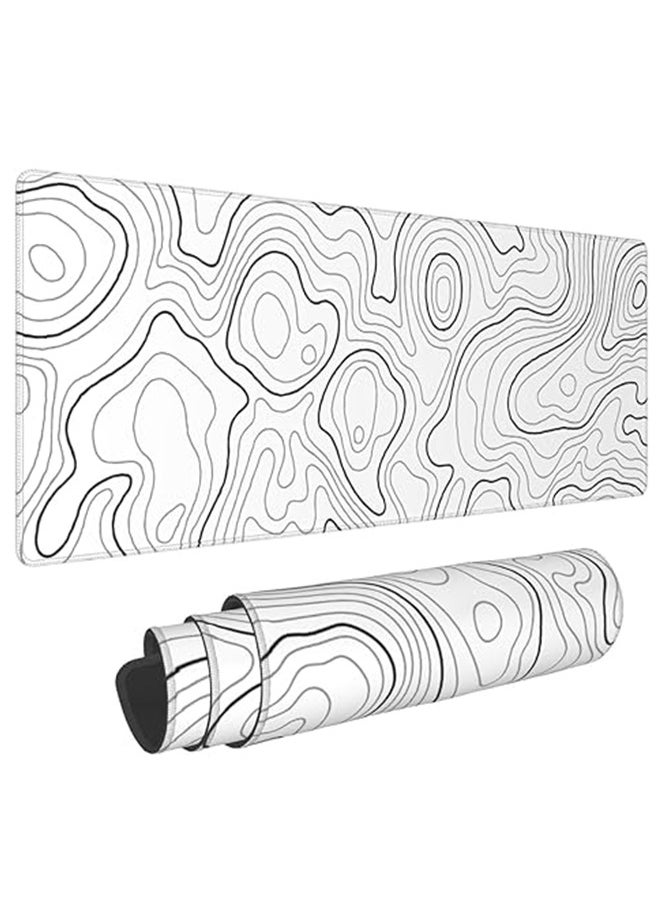 DUKASOU White Topographic Contour Gaming Mouse Pad 800 * 300 * 3mm Geographic Map Lines Full Des Mousepad Extended Large Non-Slip Rubber Base Keyboard Mat with Stitched Edges for Home Office  - Image 1