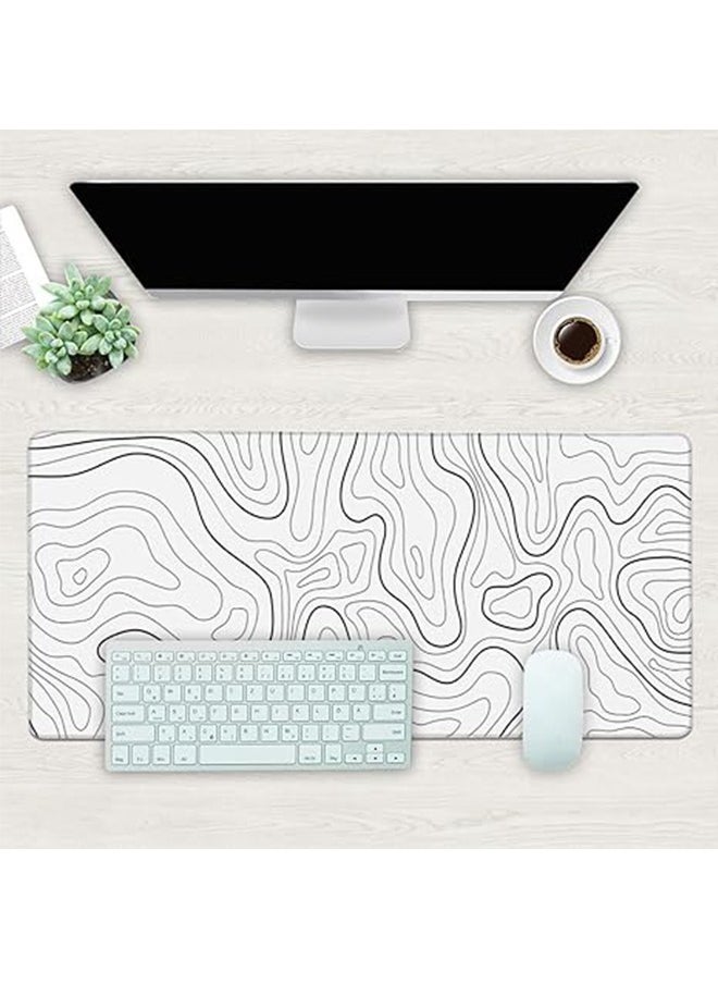 DUKASOU White Topographic Contour Gaming Mouse Pad 800 * 300 * 3mm Geographic Map Lines Full Des Mousepad Extended Large Non-Slip Rubber Base Keyboard Mat with Stitched Edges for Home Office  - Image 2