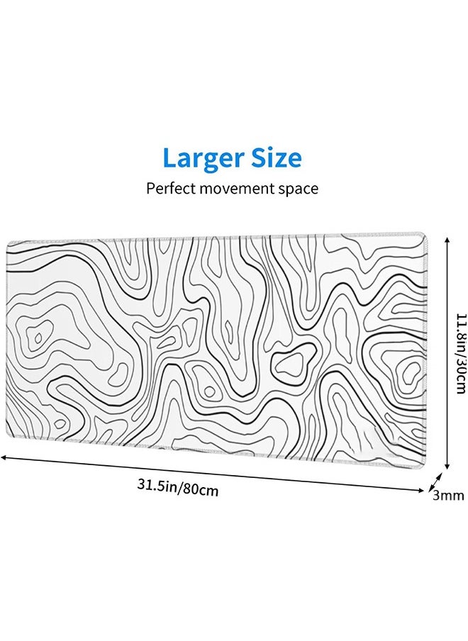 DUKASOU White Topographic Contour Gaming Mouse Pad 800 * 300 * 3mm Geographic Map Lines Full Des Mousepad Extended Large Non-Slip Rubber Base Keyboard Mat with Stitched Edges for Home Office  - Image 4
