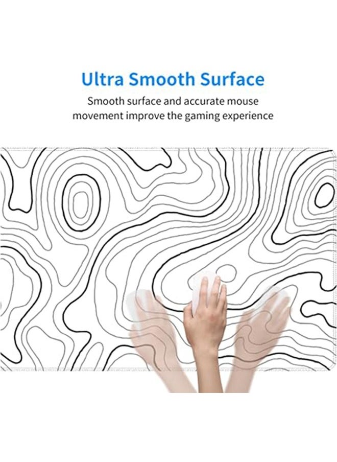 DUKASOU White Topographic Contour Gaming Mouse Pad 800 * 300 * 3mm Geographic Map Lines Full Des Mousepad Extended Large Non-Slip Rubber Base Keyboard Mat with Stitched Edges for Home Office  - Image 5