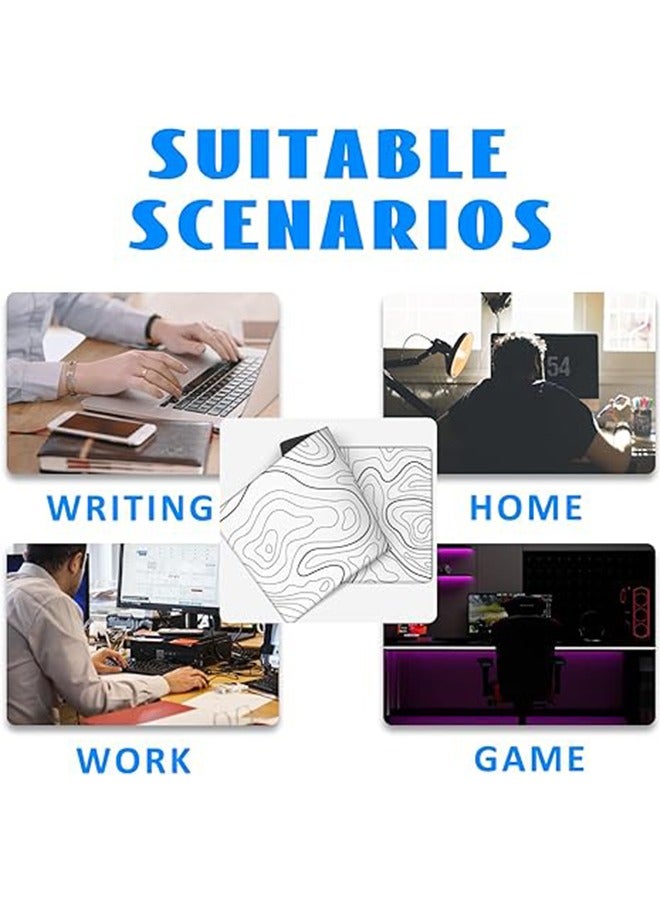 White Topographic Contour Gaming Mouse Pad 800 * 300 * 3mm Geographic Map Lines Full Des Mousepad Extended Large Non-Slip Rubber Base Keyboard Mat with Stitched Edges for Home Office