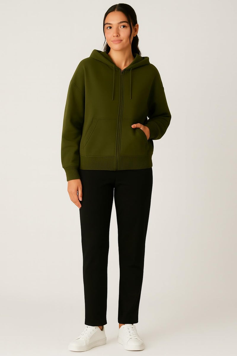 ADBUCKS Women's Oversized Winter Jacket Sweatshirts Casual Drawstring Clothes Zip Up Hoodie with Front Pocket Ii Womens Hoodies Ii (in, Alpha, 5XL, Olive) - Image 4
