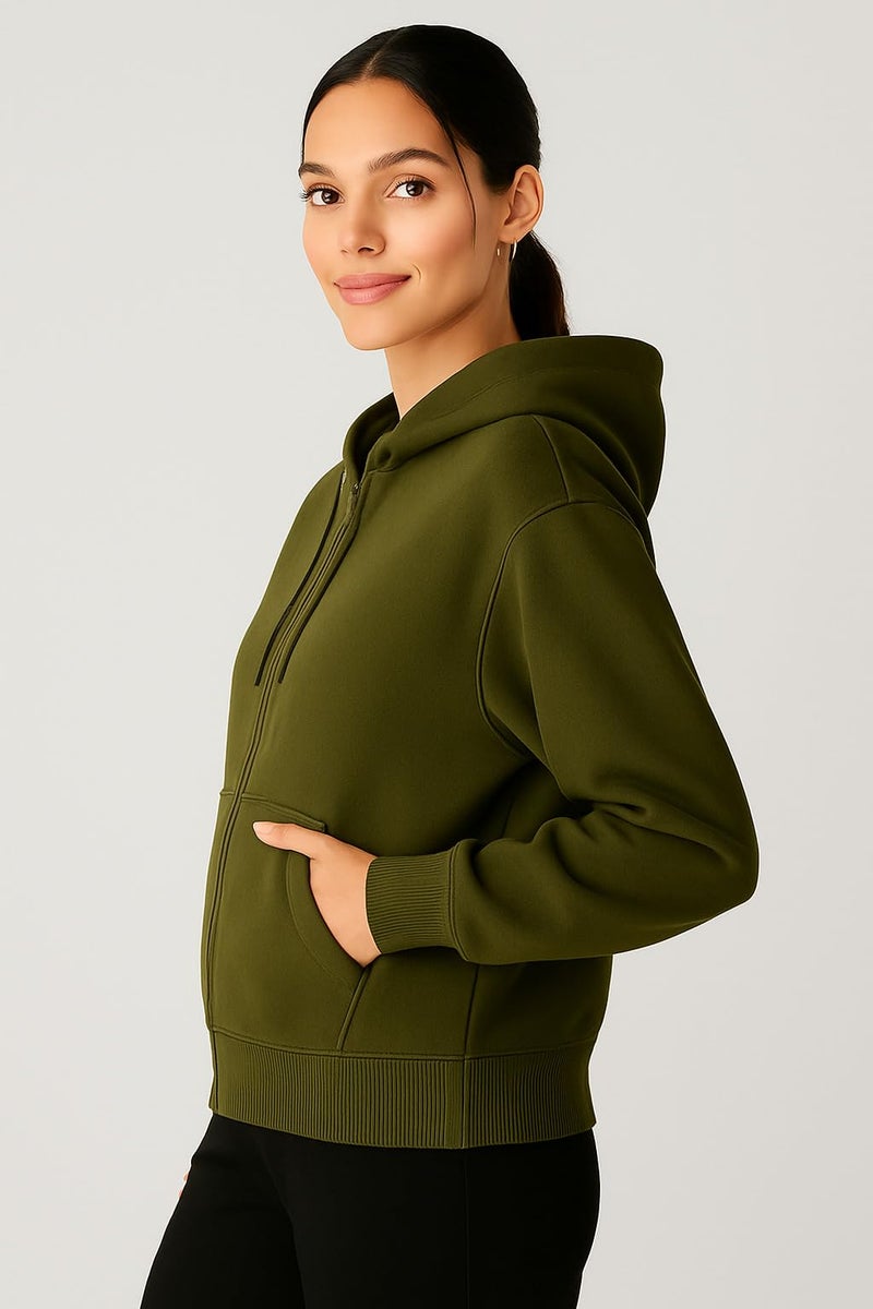 ADBUCKS Women's Oversized Winter Jacket Sweatshirts Casual Drawstring Clothes Zip Up Hoodie with Front Pocket Ii Womens Hoodies Ii (in, Alpha, 5XL, Olive) - Image 2