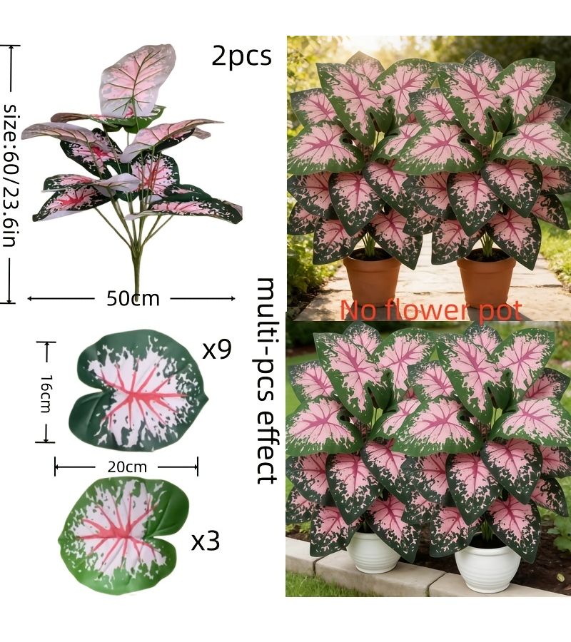 Two Large Artificial Pink Pothos Plants Get Well Soon Realistic Tropical Greenery No Maintenance Required Perfect For Indoor Outdoor Garden Yard Lawn Balcony Decoration - Image 2