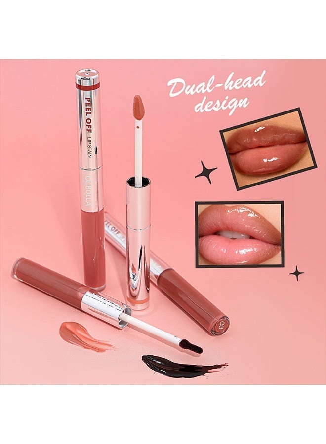 OLIBOLLA Peel-Off Lip Tint Stain,Glossy Lip Tint 2 In 1, Waterproof Non Transfer Glossy Lip Color Plumping Lip Gloss for Daily Makeup 03# - Image 5