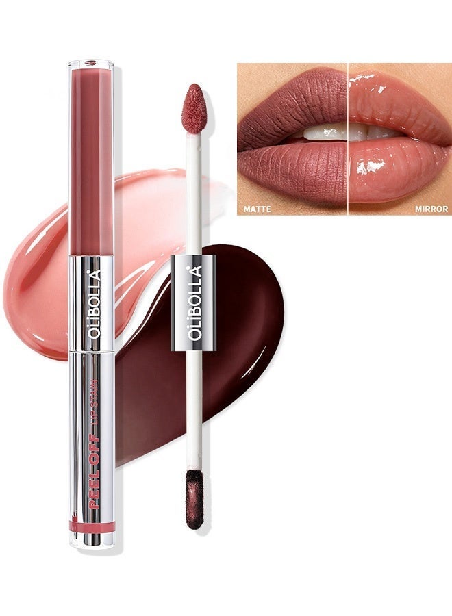 OLIBOLLA Peel-Off Lip Tint Stain,Glossy Lip Tint 2 In 1, Waterproof Non Transfer Glossy Lip Color Plumping Lip Gloss for Daily Makeup 03# - Image 1