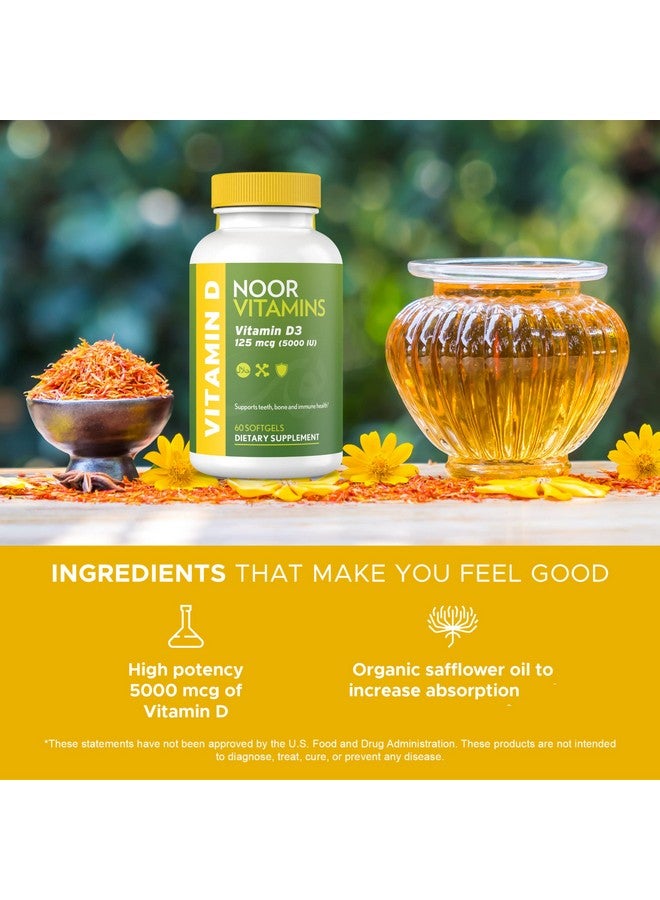 Noor Vitamins Halal Vitamin D Halal Vitamin D3 5000 Iu Softgels Supports Bone Immune & Heart Health From Safflower Oil To Maximize Absorption Nongmo Gluten Free & Halal (60 Count)… - Image 5