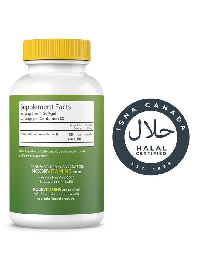 Noor Vitamins Halal Vitamin D Halal Vitamin D3 5000 Iu Softgels Supports Bone Immune & Heart Health From Safflower Oil To Maximize Absorption Nongmo Gluten Free & Halal (60 Count)… - Image 3