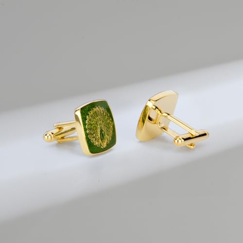 Wynameleri Enamel Cufflinks Green Peacock Design For Men in Gift Box - Image 3