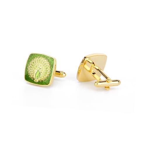 Wynameleri Enamel Cufflinks Green Peacock Design For Men in Gift Box - Image 1