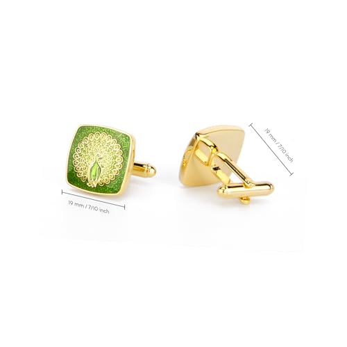 Wynameleri Enamel Cufflinks Green Peacock Design For Men in Gift Box - Image 2