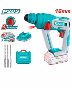 TOTAL Super Total 20V Lithium-Ion Cordless Rotary Hammer TRHLI201681 - SDS Plus, 850 RPM, 5100 BPM, 1.5J Impact Energy, LED Work Light, Includes 3 Drills & 2.0Ah Battery with Charger, Carrying Case TRHLI201681  - Image 1