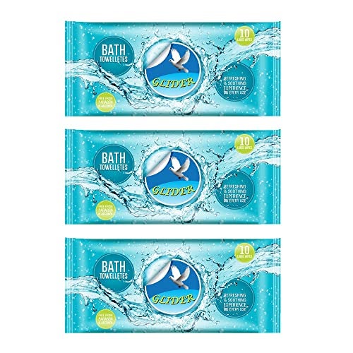 GLIDER Bath Wipes for Adults | 3 Packs | 30 Wipes | Large, Rinse Free Body Cleansing Wipes | Aloe Vera & Vitamins | Cleanse & Protect - Image 1