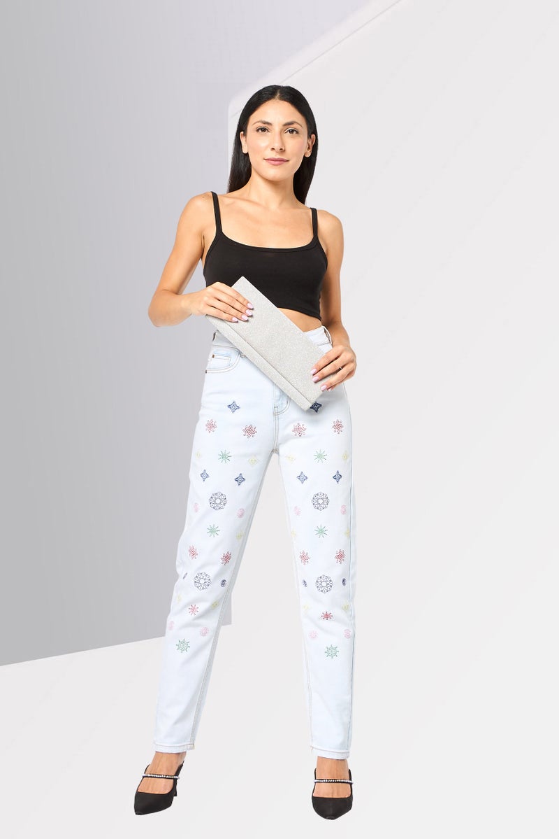 DESIGUAL Women Regular Fit Embroidered Stretchable Jeans, Wash Blue - Image 2