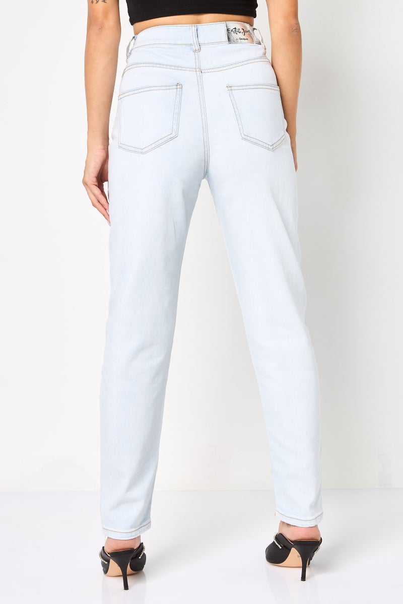 DESIGUAL Women Regular Fit Embroidered Stretchable Jeans, Wash Blue - Image 4