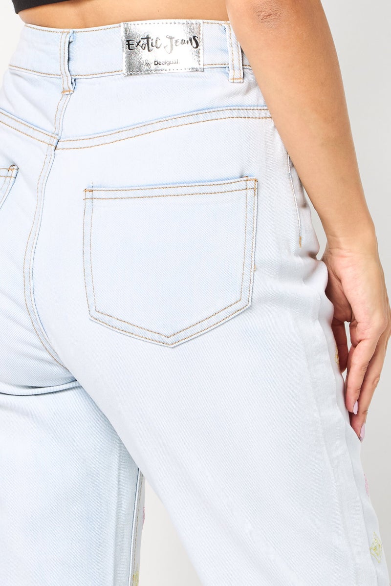 DESIGUAL Women Regular Fit Embroidered Stretchable Jeans, Wash Blue - Image 3