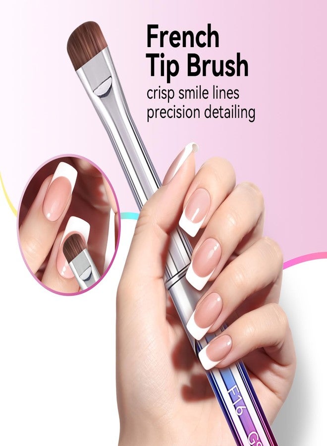 GSWOI French Tip Brush & Nail Cleaning Brush for Polygel & Gel Polish - Professional Nail Art Brush with smile lines, Acrylic Detailing Tool for French Manicures, Builder Gel & Precision Nail Art (F16) - Image 2