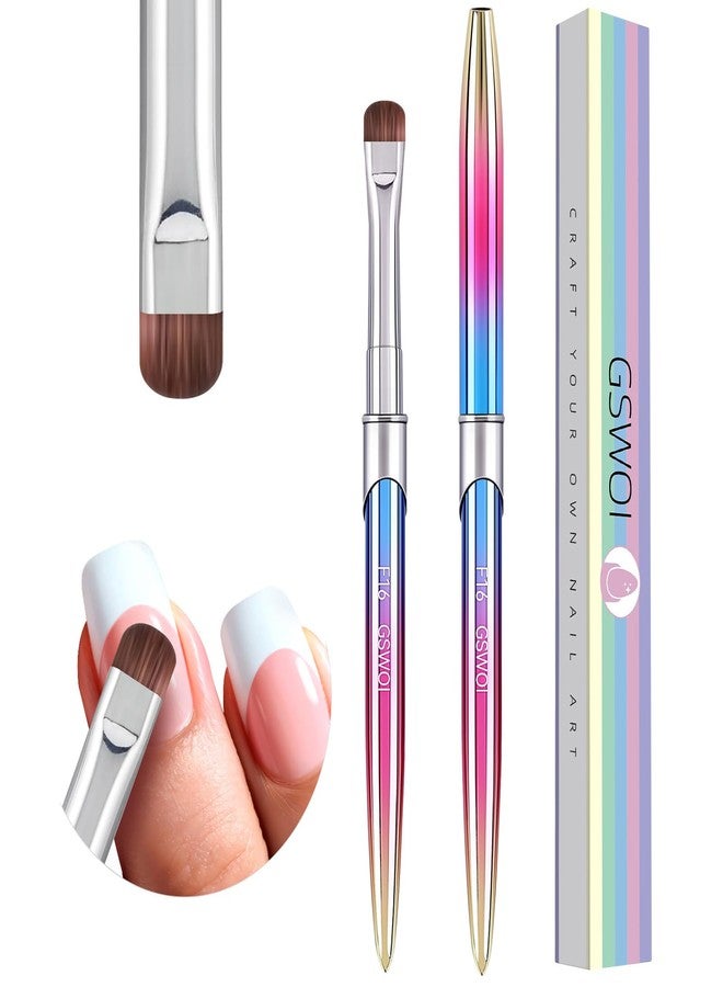 GSWOI French Tip Brush & Nail Cleaning Brush for Polygel & Gel Polish - Professional Nail Art Brush with smile lines, Acrylic Detailing Tool for French Manicures, Builder Gel & Precision Nail Art (F16) - Image 1