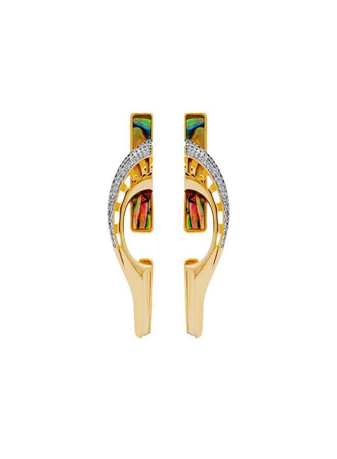 Shaze Tidal Lagoon Earrings | High gloss earrings for women | Made of Brass | mother of pearl and zirconias | Earring | Color - Gold | Rhodium plated - Image 2