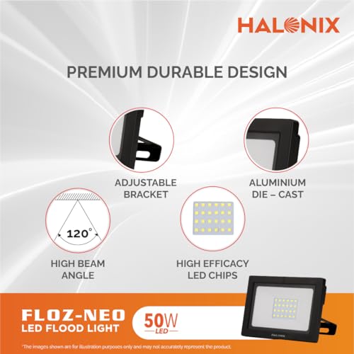 Halonix Aluminium 50W Led Outdoor Flood Light Waterproof- Ip66 Led Lights With 120° Wide Beam|Halogen Light,Focus Light For Garage,Parking,Shop-(Cool White)-Pack Of 1|Short Circuit&Surge Protection. - Image 2