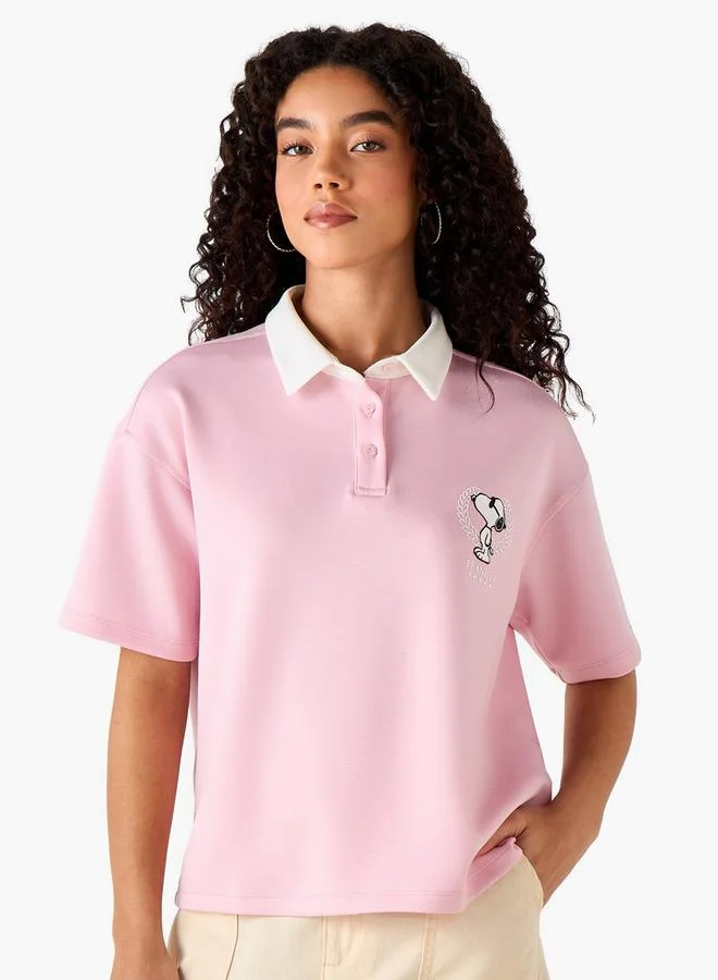اس بي كاركترز Cotton Polo T-shirt with Snoopy Print