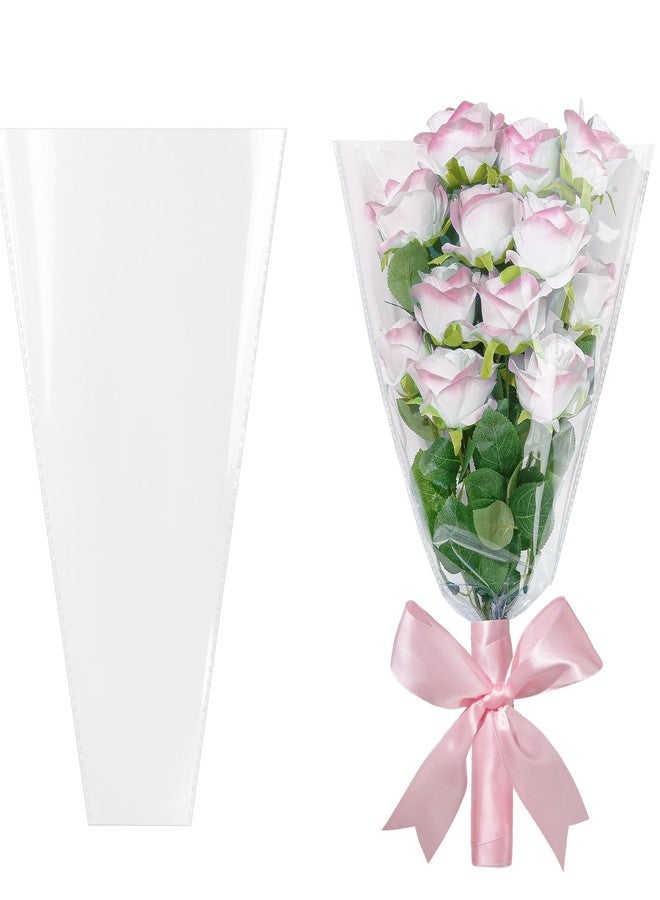 JOYIT Clear Flower Bags for Bouquets, 100PCS Flower Wrapping Papers 13.8in x 18in, Flower Wrapping Bags, Floral Wrapping Paper Clear Flower Sleeves for Floral bouquets Packaging(L) - Image 1