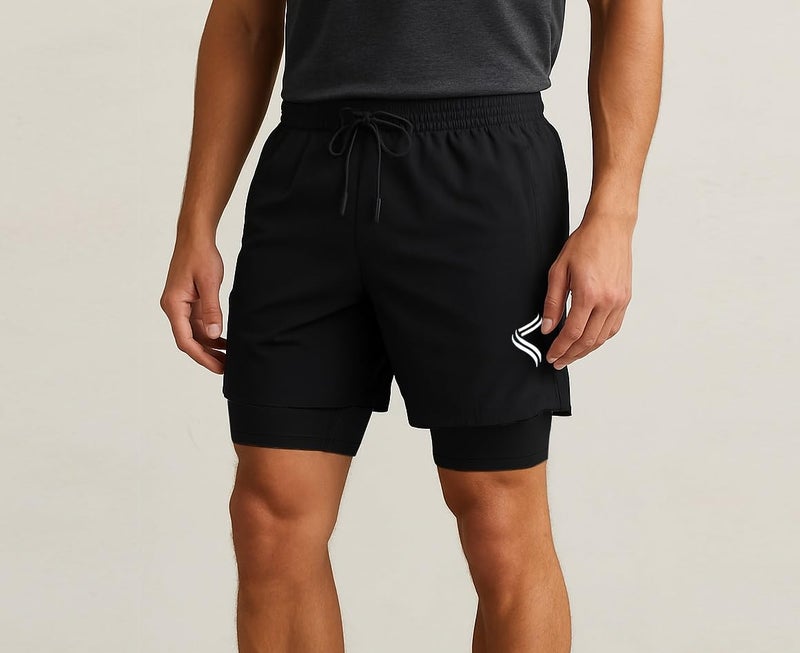 Fancy Agents Dual Layer Shorts for Men & Boys – Ideal for Gym, Workout, Running, Cycling & Yoga | Breathable, Stretchable Activewear with Inner Compression Layer Performance Black - Image 4