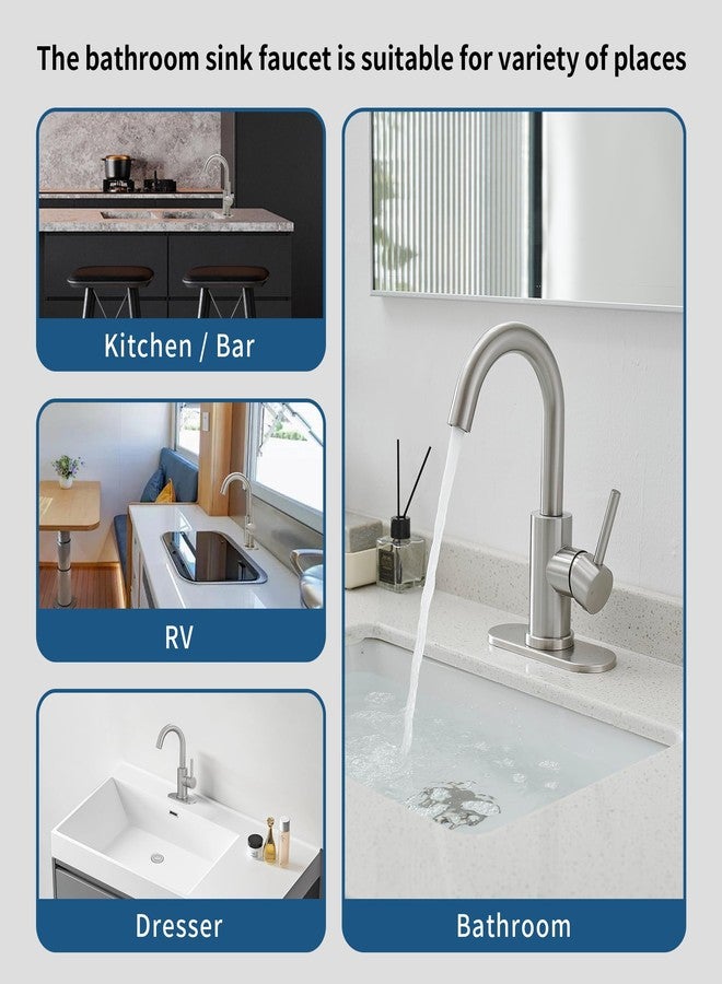 JOOM Brushed Bathroom Faucet 1 Hole,Wet Bar Sink Faucet with Pop-Up Drain,Stainless Steel Single Handle Small Kitchen Faucet with 4 In Deck Plate,360°Swivel Faucet for Farmhouse Vanity Sink Lavatory and RV - Image 4