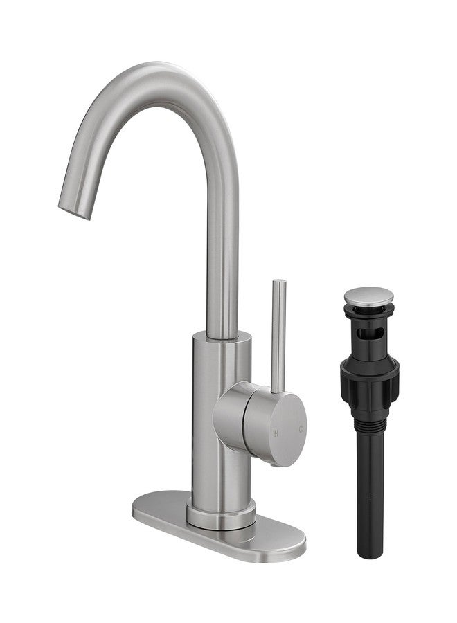 JOOM Brushed Bathroom Faucet 1 Hole,Wet Bar Sink Faucet with Pop-Up Drain,Stainless Steel Single Handle Small Kitchen Faucet with 4 In Deck Plate,360°Swivel Faucet for Farmhouse Vanity Sink Lavatory and RV - Image 1