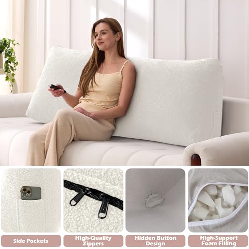 MuaMelop Headboard Pillow Queen, Triangle Bed Wedge Pillow for Headboard, Backrest Pillow for Sitting up, Reading, Working, Headboard Daybed Pillow with Removable Cover for Bed, Dorm Sofa, Beige - Image 4