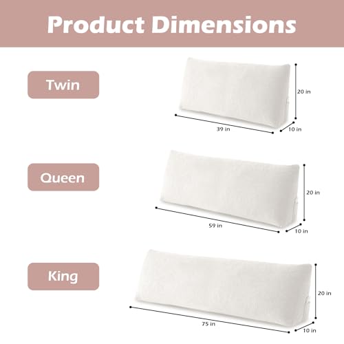 MuaMelop Headboard Pillow Queen, Triangle Bed Wedge Pillow for Headboard, Backrest Pillow for Sitting up, Reading, Working, Headboard Daybed Pillow with Removable Cover for Bed, Dorm Sofa, Beige - Image 2