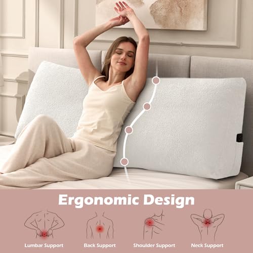 MuaMelop Headboard Pillow Queen, Triangle Bed Wedge Pillow for Headboard, Backrest Pillow for Sitting up, Reading, Working, Headboard Daybed Pillow with Removable Cover for Bed, Dorm Sofa, Beige - Image 3