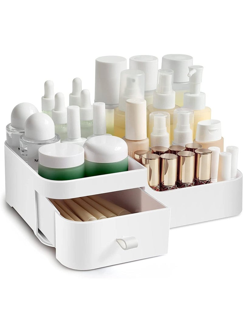 3. Makeup Storage Organizer Box – Elegant White Beauty Organizer with Drawer and Compartments for Skincare Bottles, Cosmetics, Jewelry & Daily Essentials - Image 1