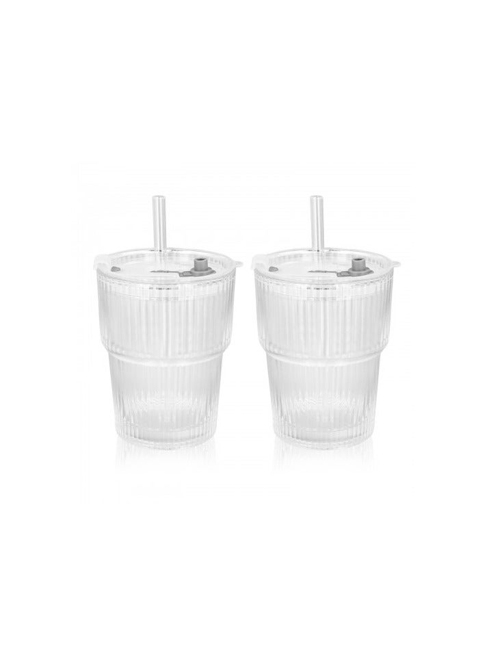 Glass cup with lid and straw 450ml – set of 2 made of borosilicate glass, ideal for iced coffee, bubble tea, smoothies & cocktails - Image 1