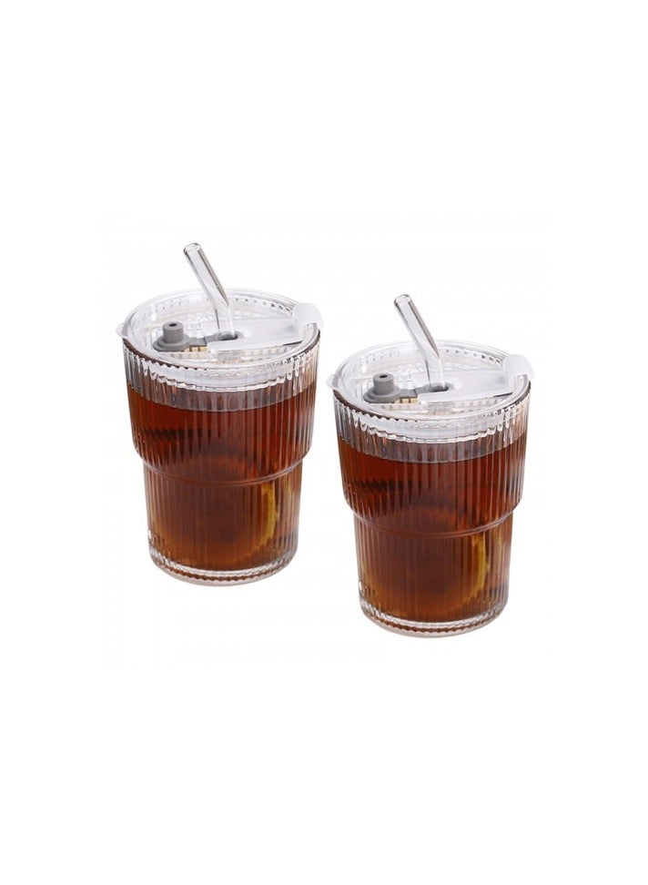 Glass cup with lid and straw 450ml – set of 2 made of borosilicate glass, ideal for iced coffee, bubble tea, smoothies & cocktails - Image 2