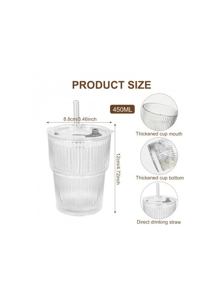 Glass cup with lid and straw 450ml – set of 2 made of borosilicate glass, ideal for iced coffee, bubble tea, smoothies & cocktails - Image 3