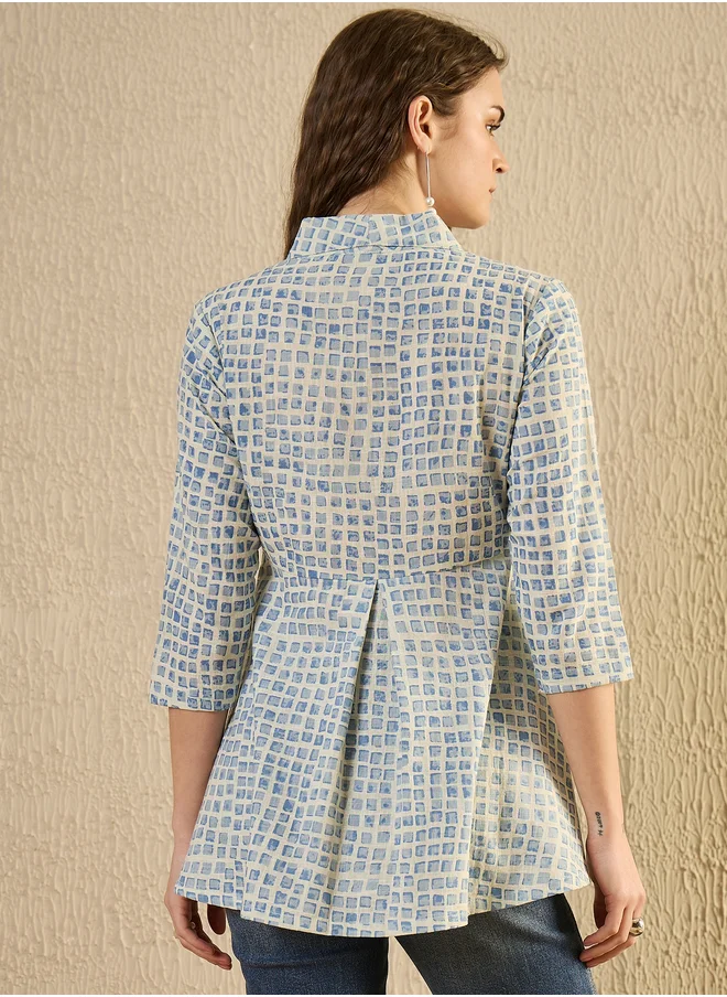 سانسكريتي هومز Sanskrutihomes Checked Print Pleated Top