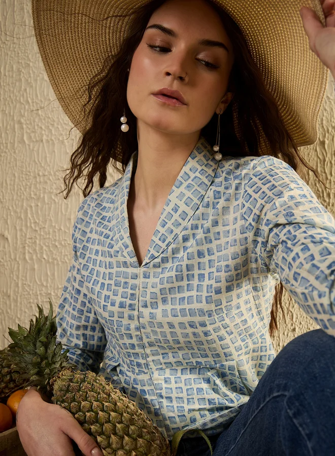 sanskrutihomes Sanskrutihomes Checked Print Pleated Top