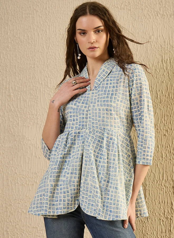 sanskrutihomes Sanskrutihomes Checked Print Pleated Top
