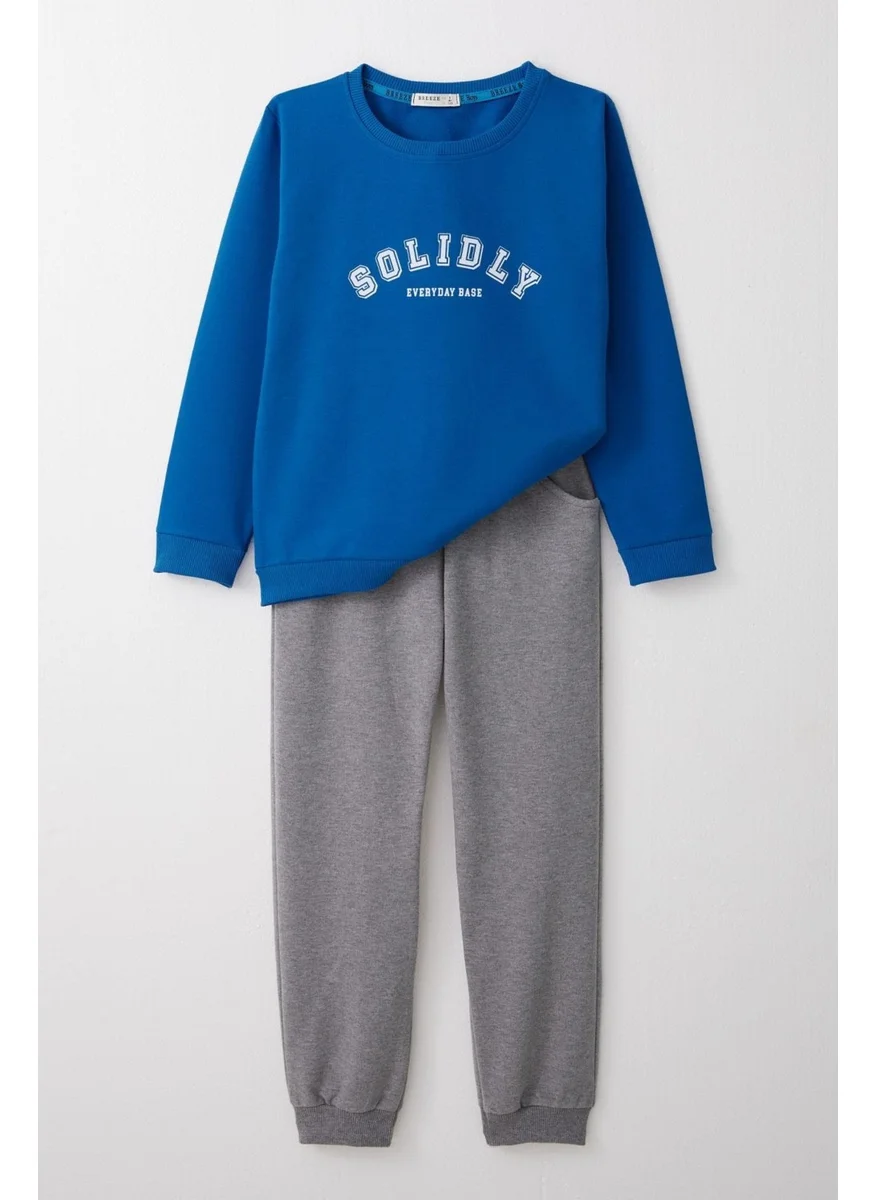 Breeze Boy's Tracksuit Printed Text 4-8 Years Old, Saxe Blue